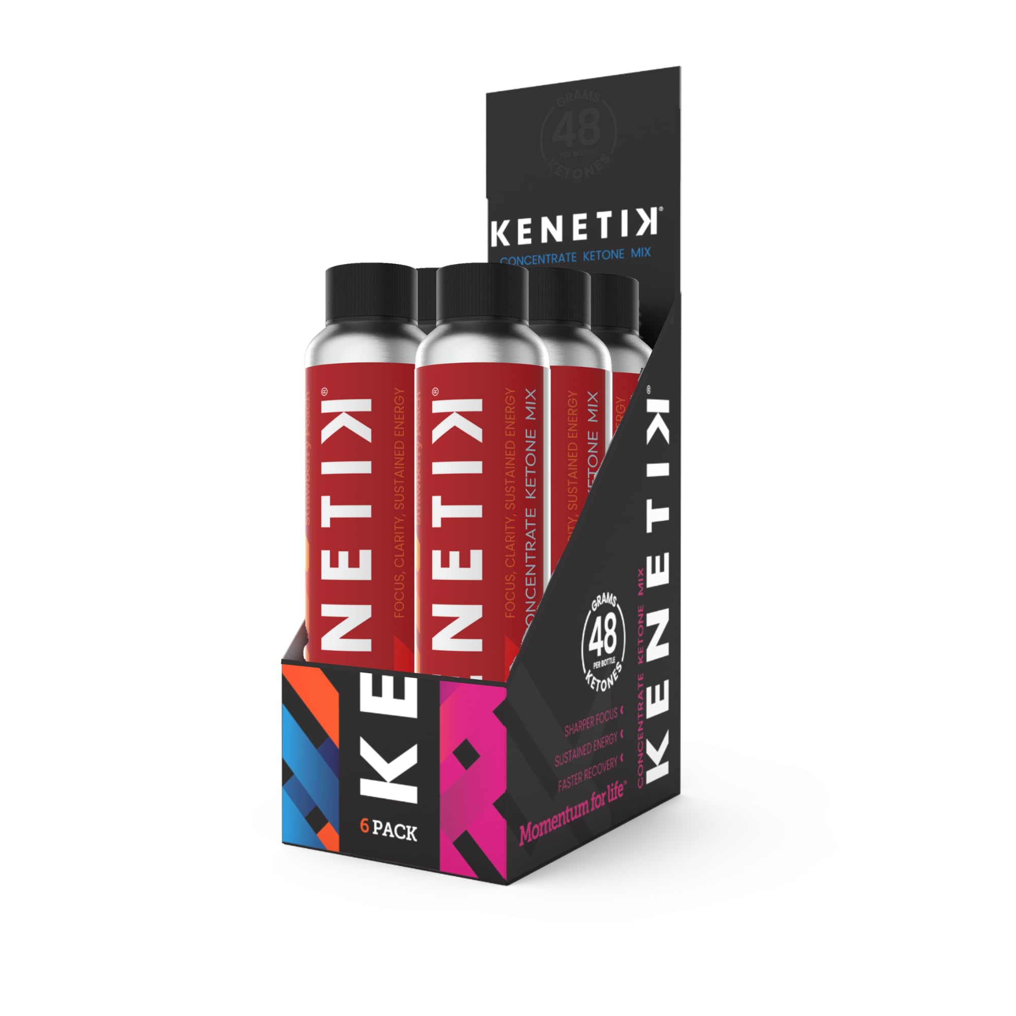 KENETIK Sugar-Free Clean Energy Drink Mix - Caffeine-Free Ketone Supplement with D-BHB for Enhanced Energy, Mental Focus & Performance | Zero Crash, No Jitters | Strawberry Peach Flavor (6 Pack) | Perfect for Workouts, Study Sessions & Busy Lifestyles