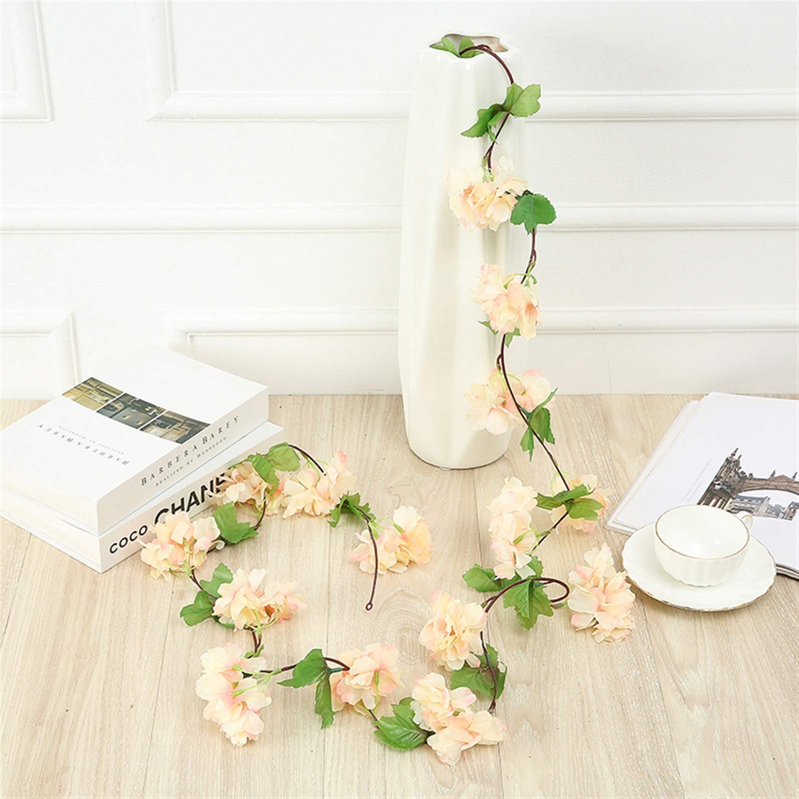 Artificial Cherry Blossom Flowers 2.2M - Silk Fake Flowers Vine Garland for Wedding Arch, Party Decor, Home Decoration - Realistic Roses & Ivy String (Pink) - Perfect for Spring Weddings, Baby Showers & Indoor/Outdoor Events