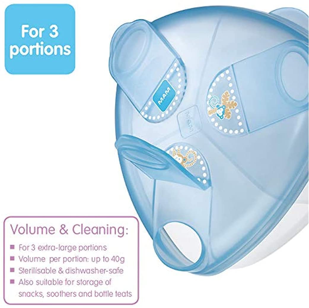 **MAM Baby Formula Dispenser - 40g Per Serving, Holds 3 Servings, Portable Milk Powder Storage Container for Travel & On-the-Go Feeding (White, Designs May Vary) - Perfect for Daycare, Outings & Travel**