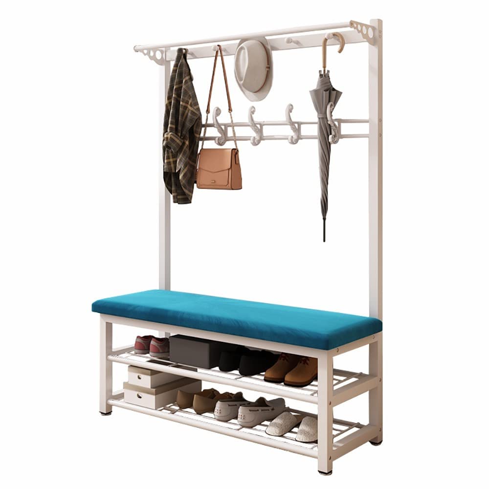 4-in-1 Metal Coat Rack with Shoe Bench - 15 Hooks & 2-Tier Shoe Storage | Entryway Organizer for Jackets, Hats & Shoes | Space-Saving Solution for Hallway, Bedroom & Closet Organization