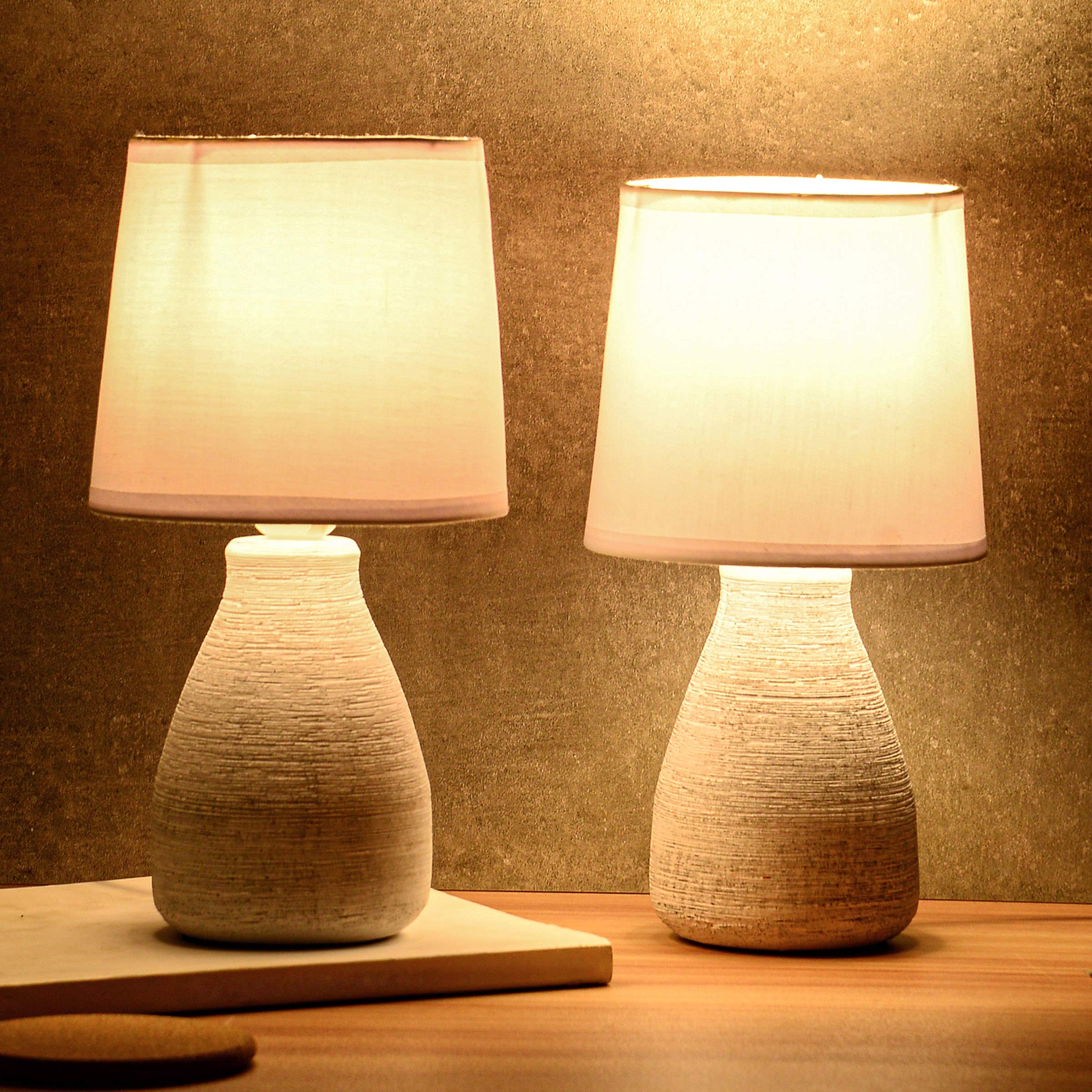 BRUBAKER 11-inch Ceramic Table Lamp with Stone Finish - White Small Bedside Lamp for Nightstand, Living Room, or Office Decor - Energy Efficient Lighting for Home & Workspace