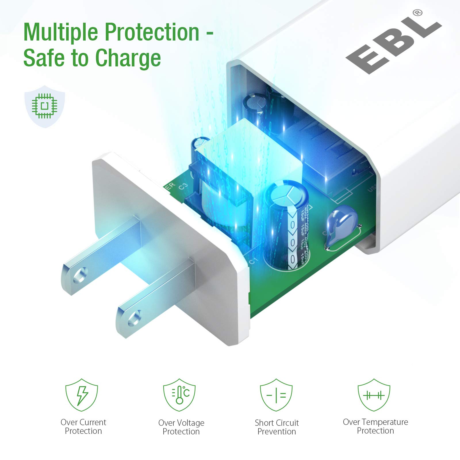EBL USB Wall Charger 5V 2.1A Fast Charging Adapter - Compatible with EBL C9008, C9010N, 6828, FY-408, FY-409, 6201 Power Banks - Perfect for Home, Office & Travel Charging Needs
