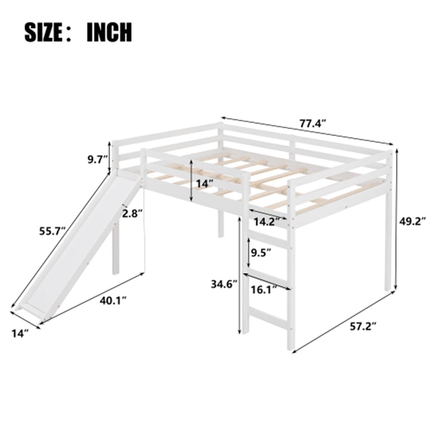 Full Size Wood Loft Bed with Slide & Ladder - Sturdy Twin XL Bunk Bed with Full-Length Safety Guardrail & Spacious Underbed Storage - Perfect Kids Bedroom Furniture for Boys & Girls - Ideal for Small Spaces, Dorm Rooms & Play Areas