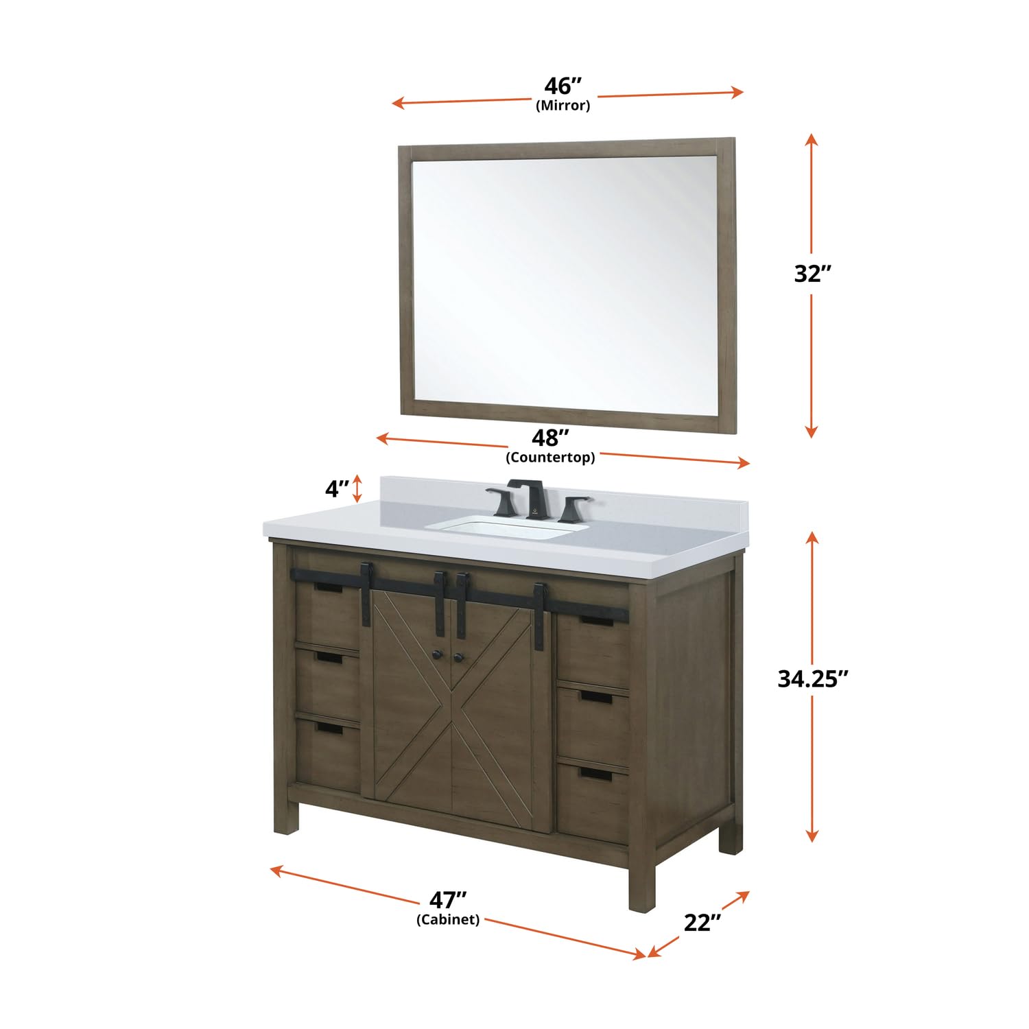 Rustic Brown Bathroom Vanity Set - 48