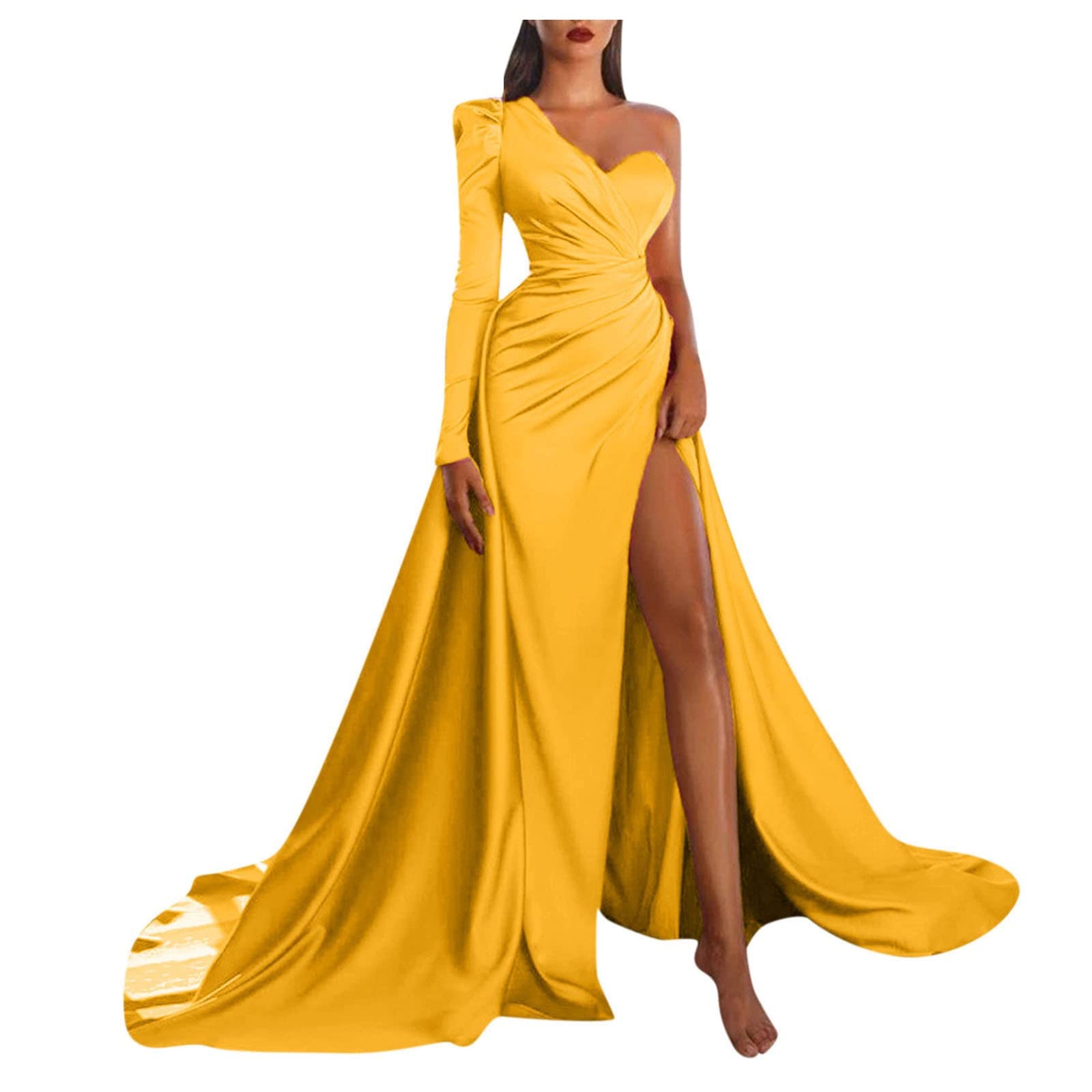 Elegant Long Sexy Bridesmaid Dress for Women - Off Shoulder High Slit Evening Gown for Banquet, Prom, Wedding & Formal Events