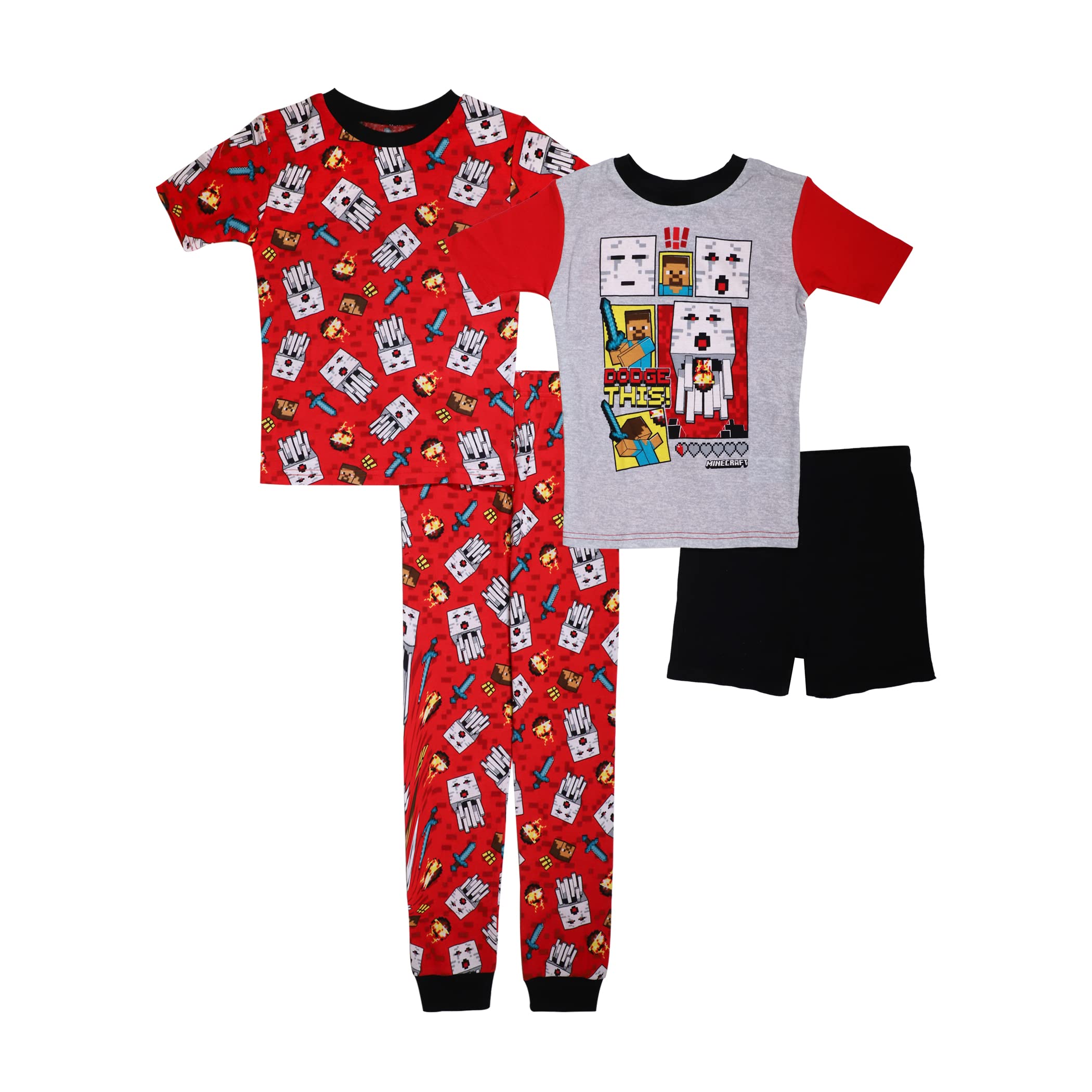 Minecraft Boys' 4-Piece Cotton Pajama Set - Soft & Comfortable Sleepwear for Kids - Perfect for Bedtime, Sleepovers & Relaxing at Home