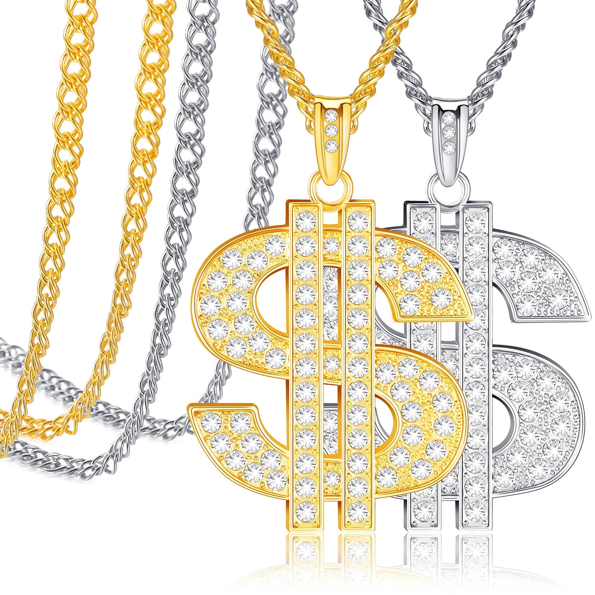 Tatuo 2-Piece Gold Plated Chain Necklace Set for Men - Hip Hop Dollar Sign Pendant Jewelry | Perfect for Streetwear, Rap Concerts & Gift Giving