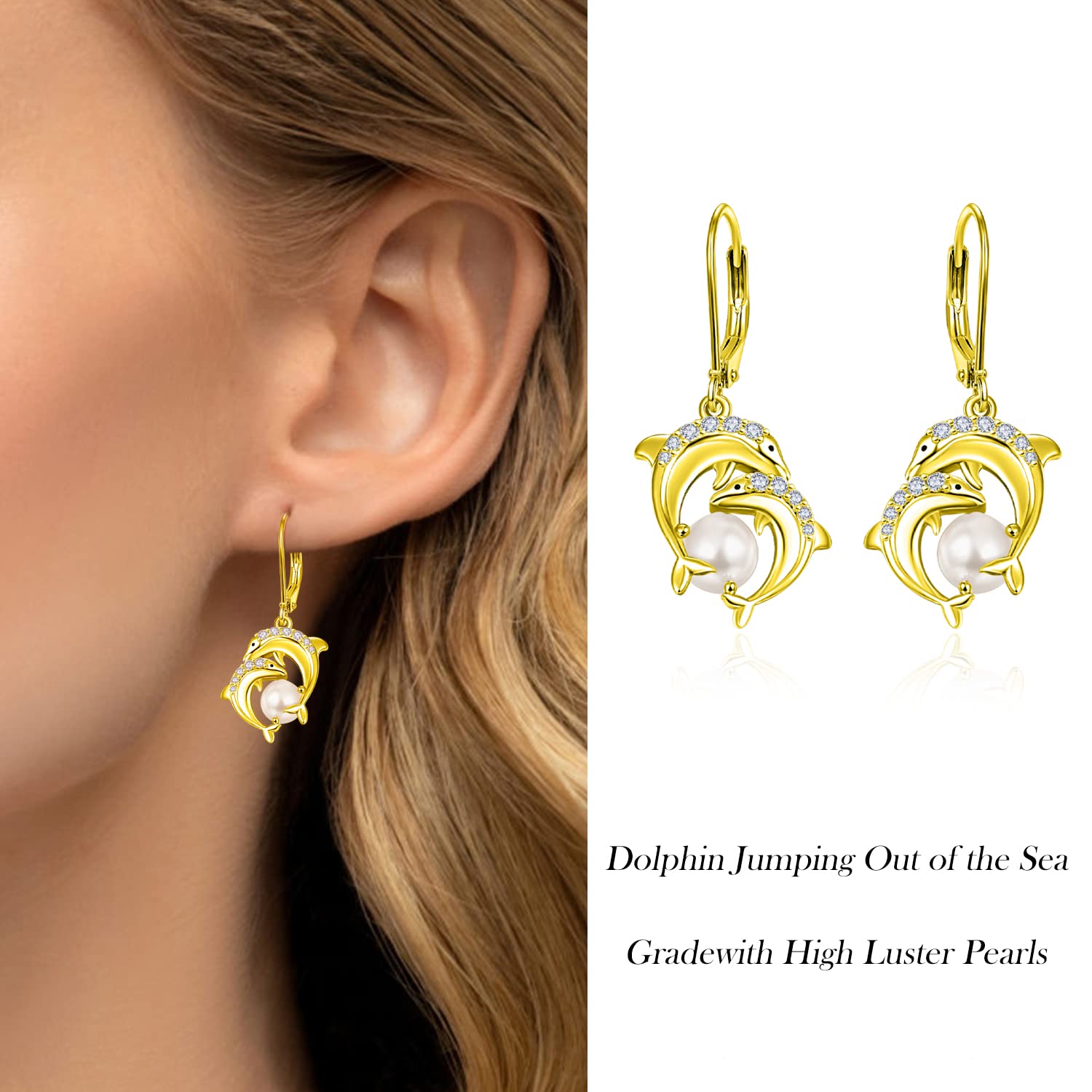 AENEAS Sterling Silver Dolphin Pearl Drop Dangle Earrings for Women - Elegant Jewelry Gift for Her, Wife, Mom - Perfect for Beach Parties, Summer Vacations & Ocean-Themed Occasions