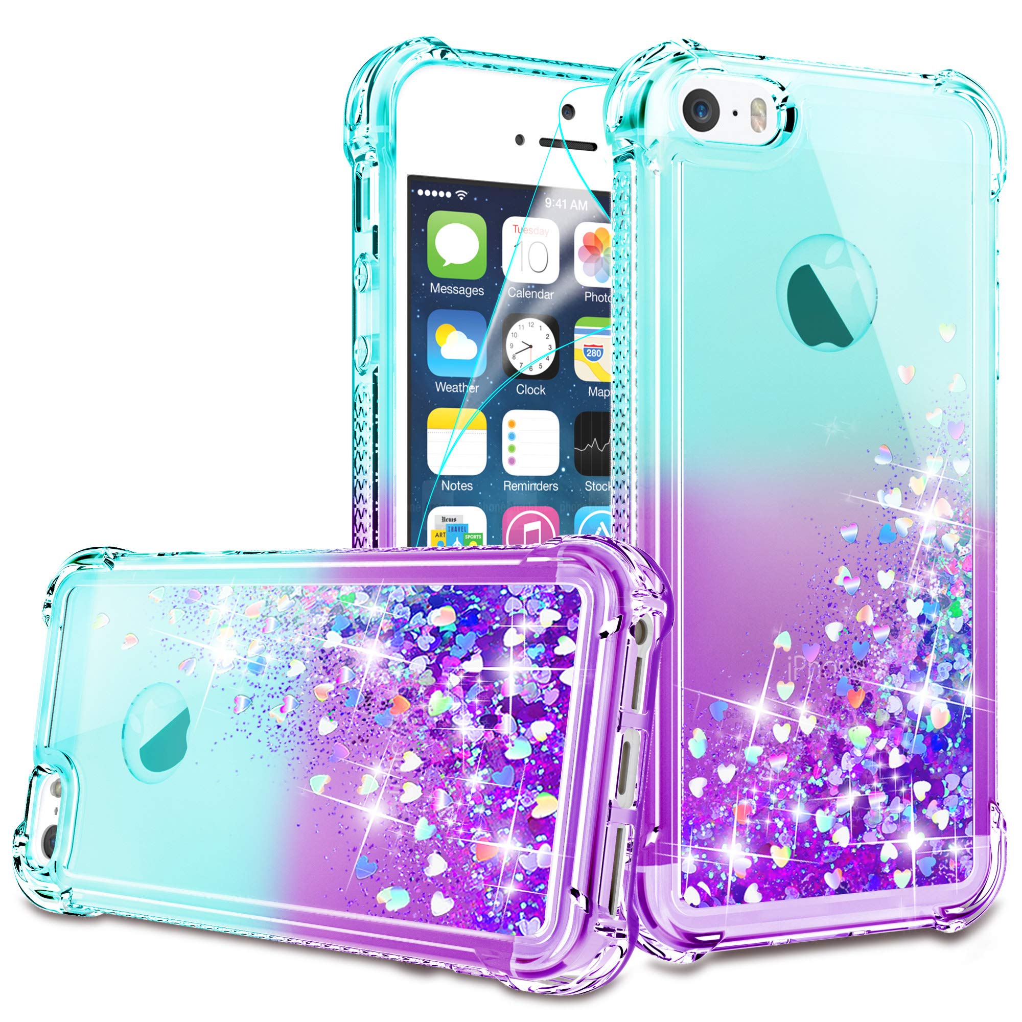 Gritup Premium iPhone 5/5s/SE Case with HD Screen Protector - Slim Protective Cover for Women & Girls in Teal Purple - Perfect for Daily Use, Work & Travel