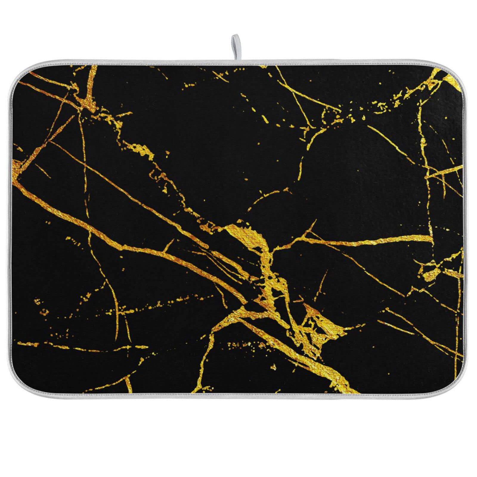 Marble Dish Drying Mat 18x24 Inch - Microfiber Kitchen Countertop Drainer for Dishes & Utensils