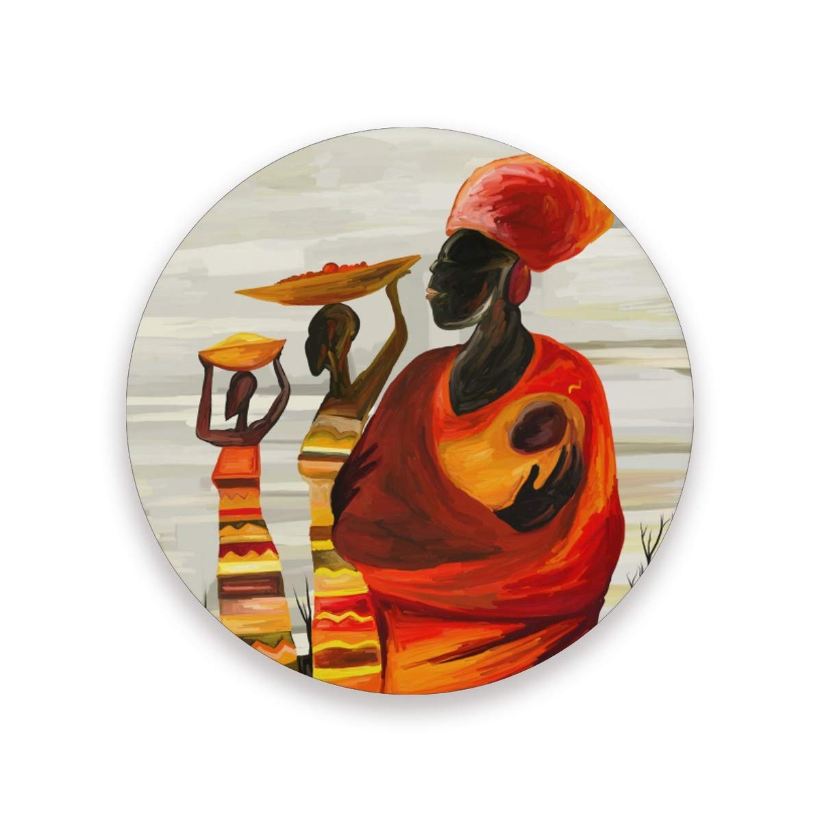 UNISE Africa Women Artwork Coasters - Set of 4 Absorbent Cork & Ceramic Drink Coasters for Kitchen, Restaurant, Cafe, Hotel - Perfect for Protecting Tables from Water Rings & Stains