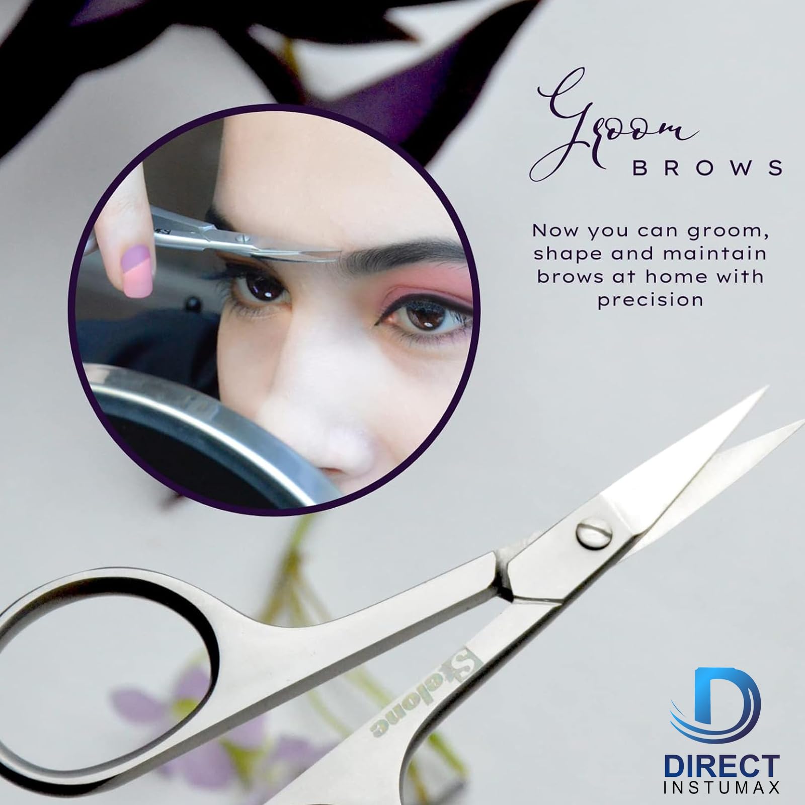 Premium Stainless Steel Multi-Purpose Cuticle & Eyebrow Scissors - Curved Blade Manicure Tool for Women, Facial Hair & Eyelash Trimming | Perfect for Salon, Home Grooming & Travel Beauty Kit (Silver)