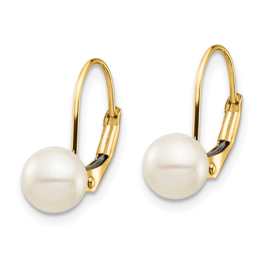 6-7mm White Round Freshwater Cultured Pearl Leverback Earrings - Gold Madi K SE2967 - Elegant Jewelry for Weddings, Parties & Special Occasions