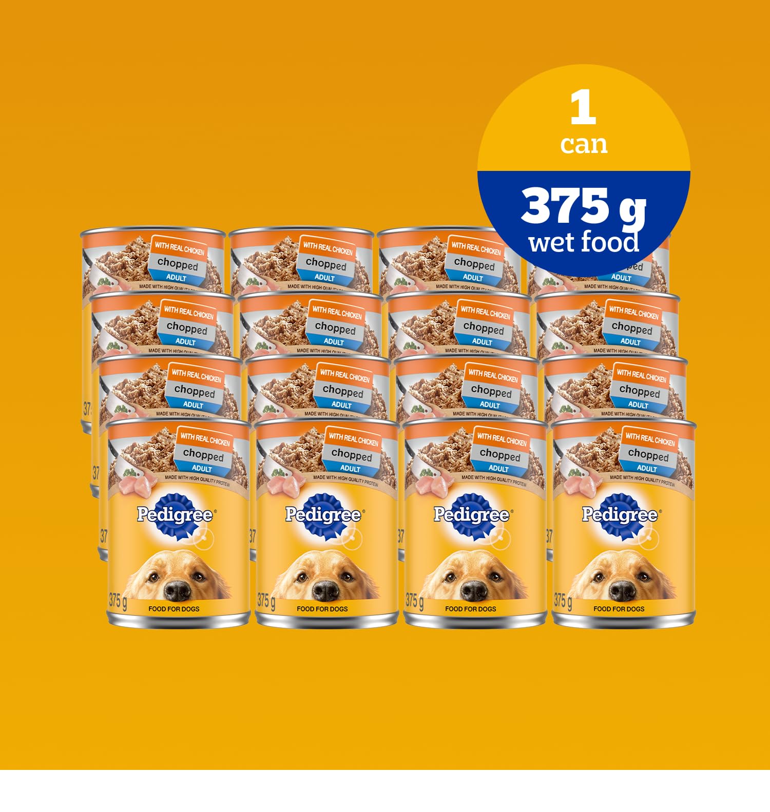 PEDIGREE CHOPPED Adult Wet Dog Food - Chicken Flavor, 375g Can (12 Pack) | High Protein Meal for Dogs | Perfect for Daily Feeding & Training Treats