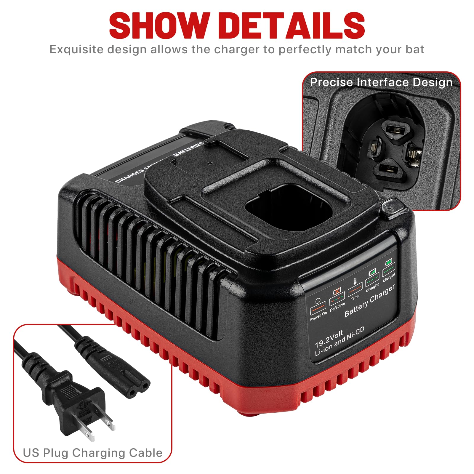 Craftsman 19.2V Battery Charger Replacement - Compatible with C3 140152004, DieHard XCP Li-ion/Ni-CD Batteries 1425301, 1323903, 130279005, 11375, 11376 & 315.PP2011 - Perfect for Power Tools, Drills, and Outdoor Equipment