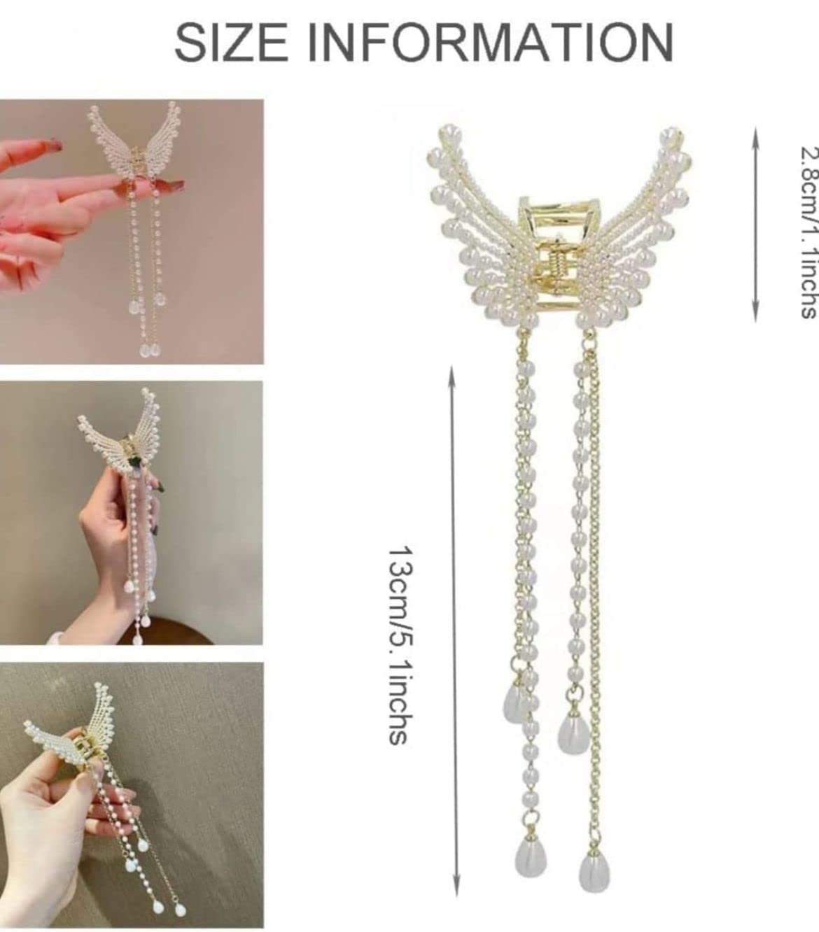 Radhya Pearl Butterfly Hair Clip with Tassel - Elegant Metal Hair Claw for Women & Girls - Perfect Hair Styling Accessory for Weddings, Parties & Daily Wear - Ideal Gift for Girlfriend, Wife & Holi Celebrations