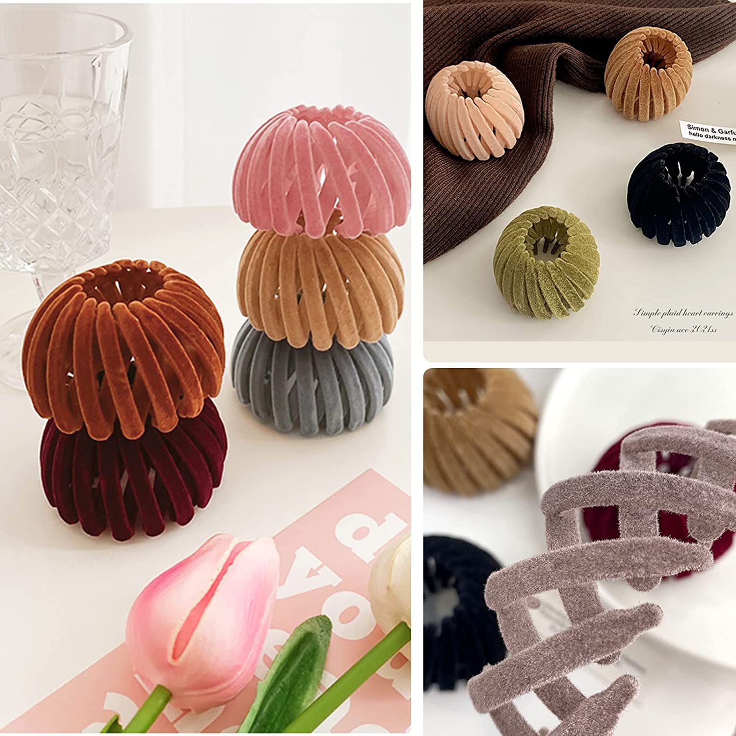 ASG Velvet Hair Clips for Women - 2 Pack Hair Bun Maker & Expandable Ponytail Holder, Soft Bird Nest Hair Accessories for Thick Hair - Perfect for Updos, Ponytails & Everyday Hairstyles
