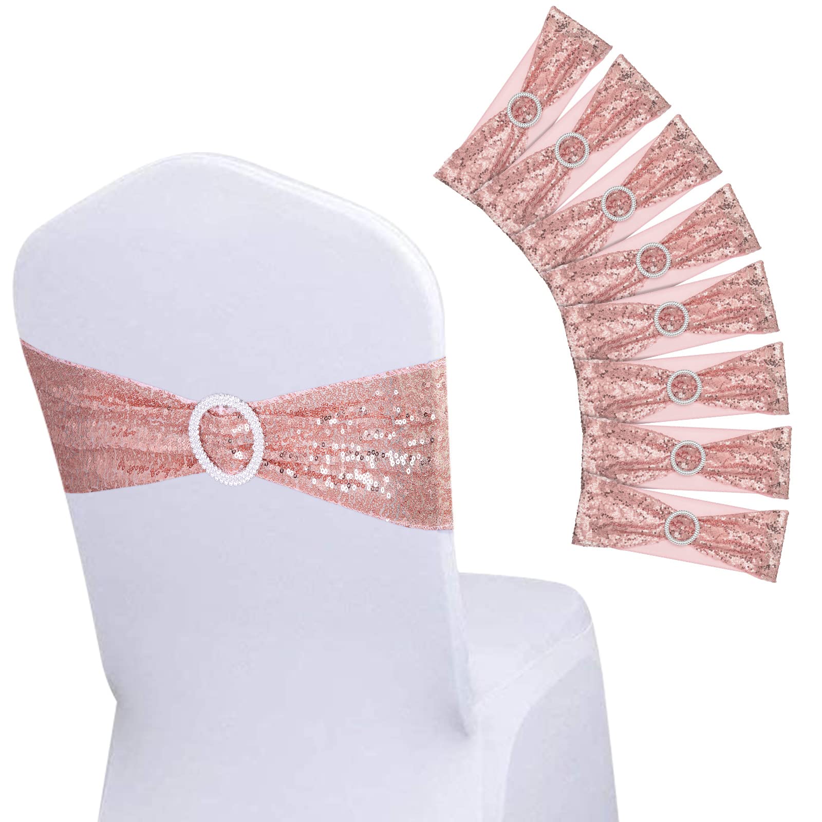 80-Piece Rose Gold Sequin Chair Sashes with Buckles - One-Sided Glamorous Wedding, Birthday & Valentine's Party Decorations - Perfect for Banquets, Hotel Events & Chair Decor