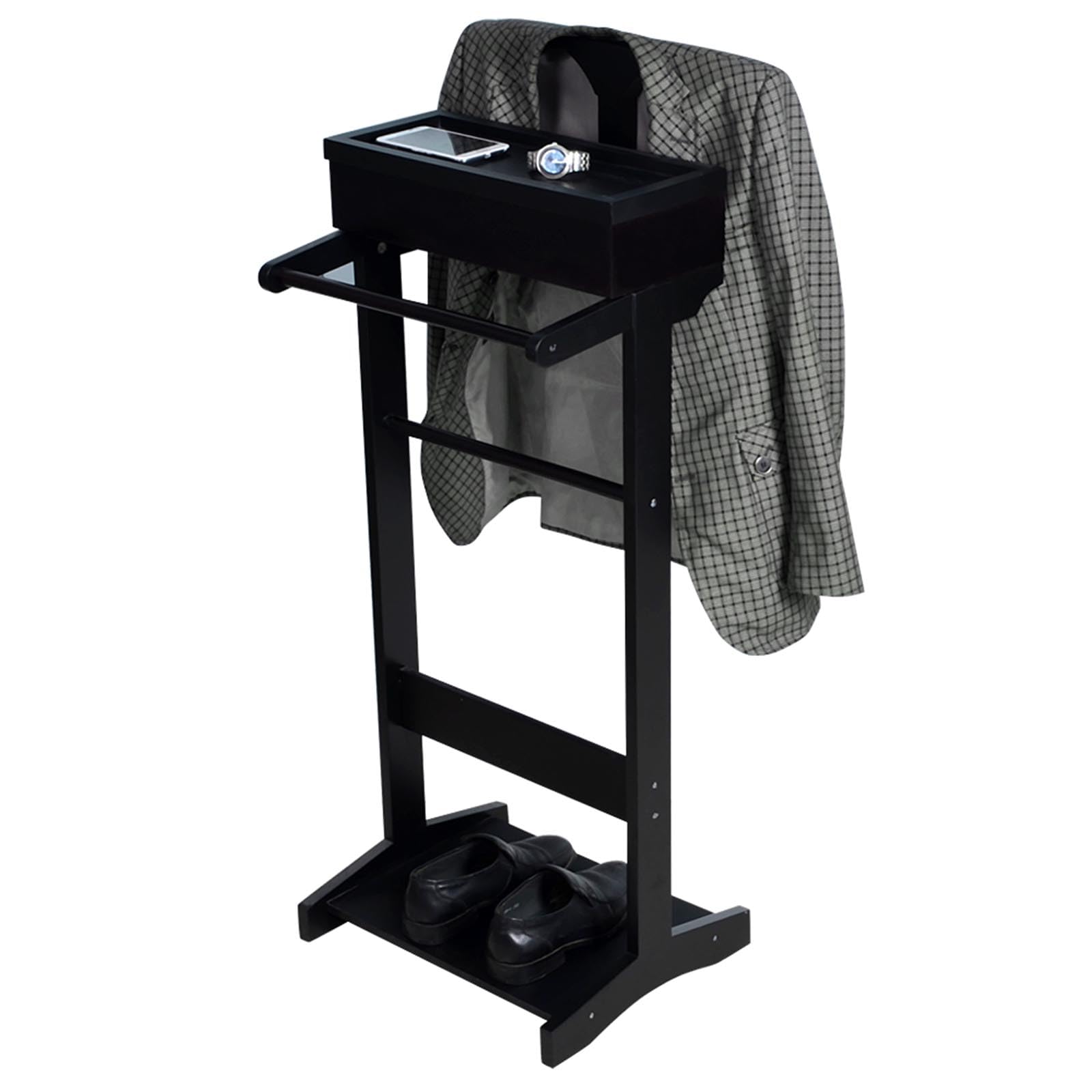 Wooden Valet Stand with Drawer & Trouser Bar - Clothes Hanger Organizer with Belt Storage for Men & Women - Bedroom, Closet & Dressing Room Essential