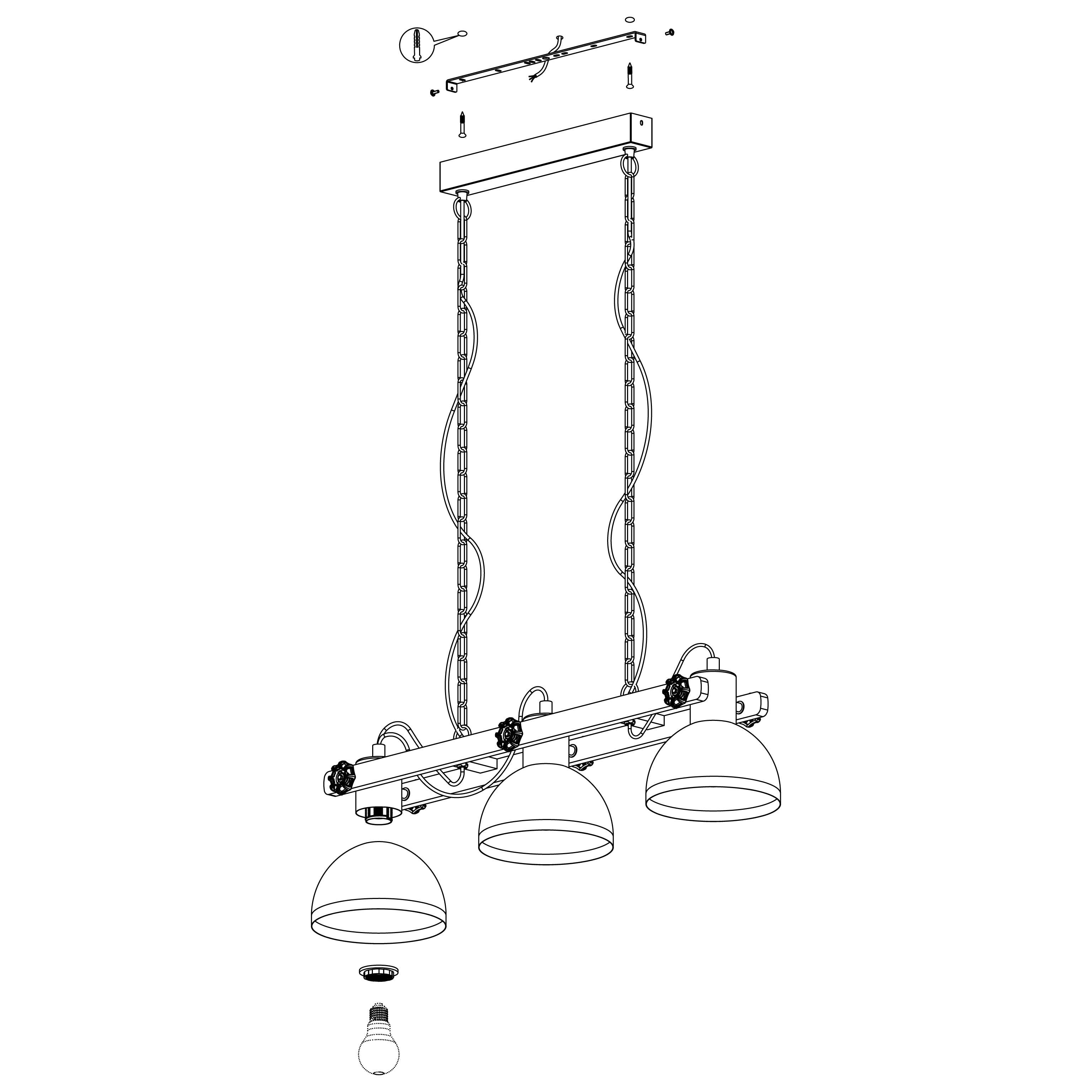 Eglo Lubenham Black Metal Industrial 3-Light Ceiling Pendant Fixture - Vintage Style Lighting for Kitchen, Dining Room & Loft Spaces