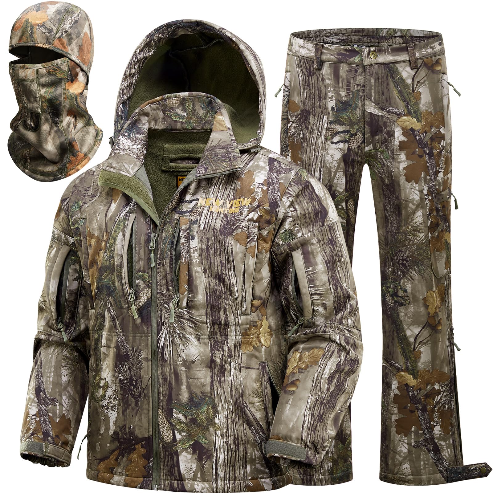NEW VIEW Camo Hunting Clothes for Men - Winter Warm Fleece Lined Hunting Jacket & Pants Set for Deer, Duck & Bow Hunting - Ideal for Cold Weather Outdoor Adventures & Wilderness Survival