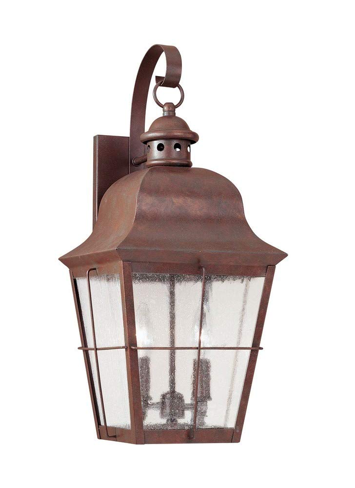 Sea Gull Lighting 8463-44 Chatham Outdoor Wall Lantern - 2-Light Weathered Copper Exterior Sconce for Porch, Patio & Garden Lighting