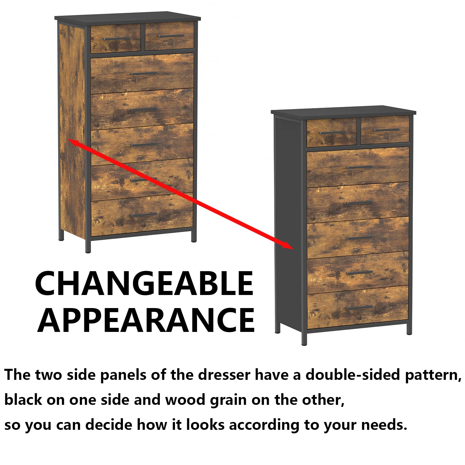 IKENO 7-Drawer Wood Dresser - Industrial Storage Organizer with Sturdy Steel Frame for Bedroom, Closet & Living Room | Perfect for Clothes, Toys & Home Organization