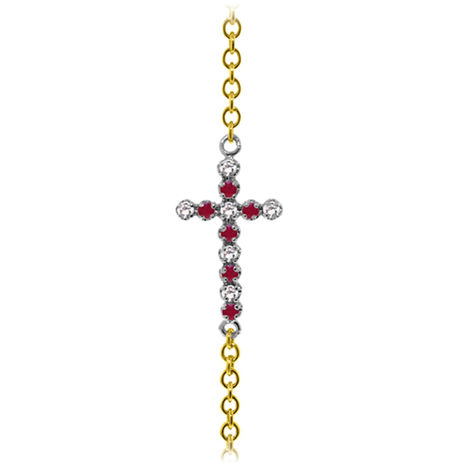 14K Solid Gold Cross Bracelet with 0.24ct Diamond & Ruby - Galaxy Gold GG Collection | Elegant Jewelry Gift for Women, Perfect for Christmas, Birthday & Special Occasions