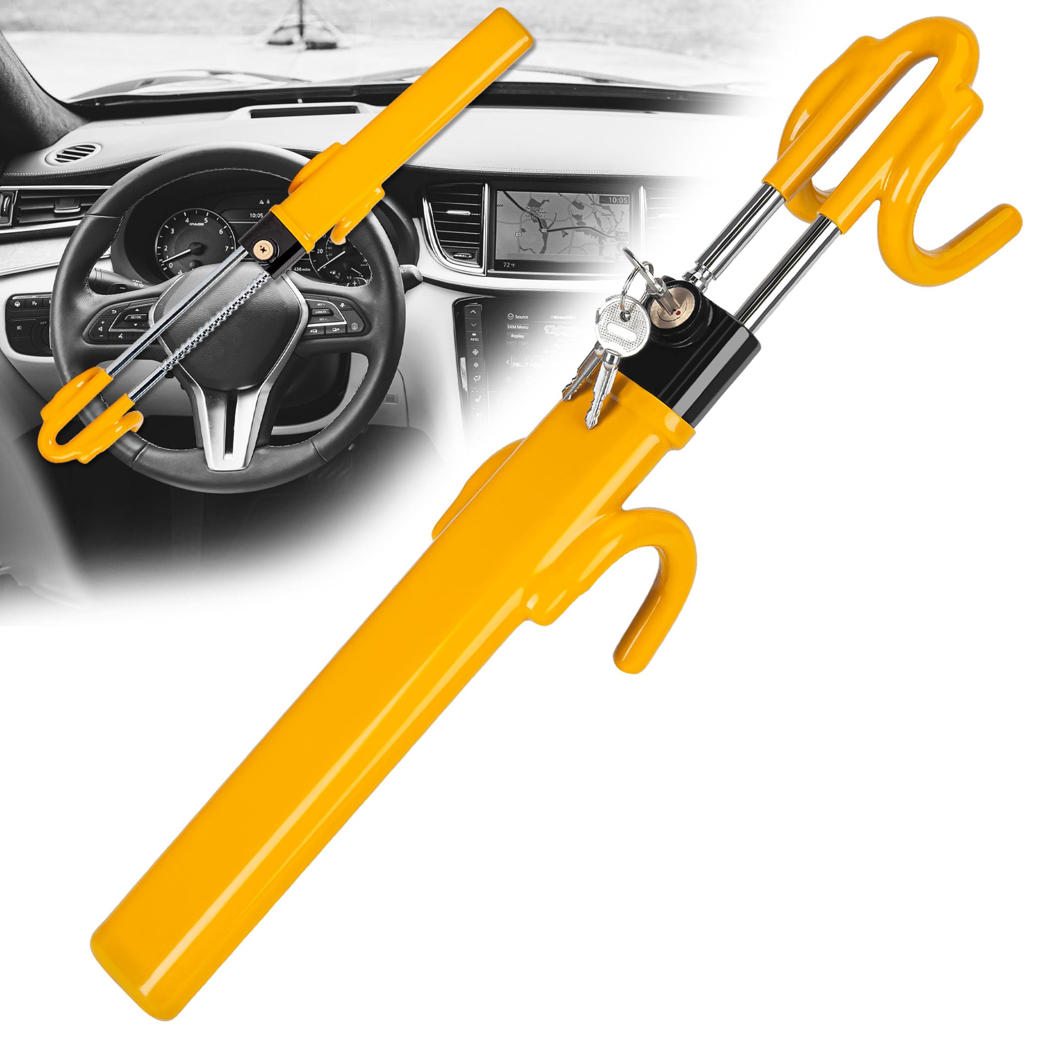 Heavy Duty Steering Wheel Lock Anti-Theft Car Security Device - Adjustable Universal Fit for Cars, Trucks, Vans & SUVs - Includes 3 Keys | Theft Deterrent for Parking Lots, Road Trips & Overnight Security