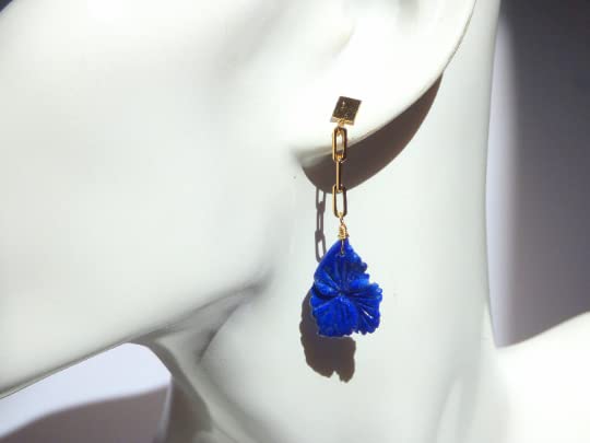 Belity AAA Lapis Lazuli Gold Filled Earrings - Hand Carved Gemstone Dangle Earrings for Women | Perfect Christmas Gift, Anniversary Present, Wife Gift | Great for Parties, Weddings & Special Occasions