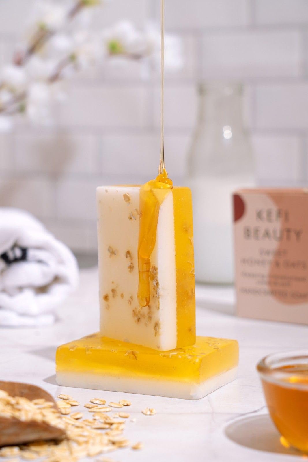 KEFI BEAUTY Honey & Oats Nourishing Soap with Herbal Cream - 100g Each, Pack of 2 - Moisturizing Hand & Body Cleanser for Dry Skin Care & Daily Bath Routine