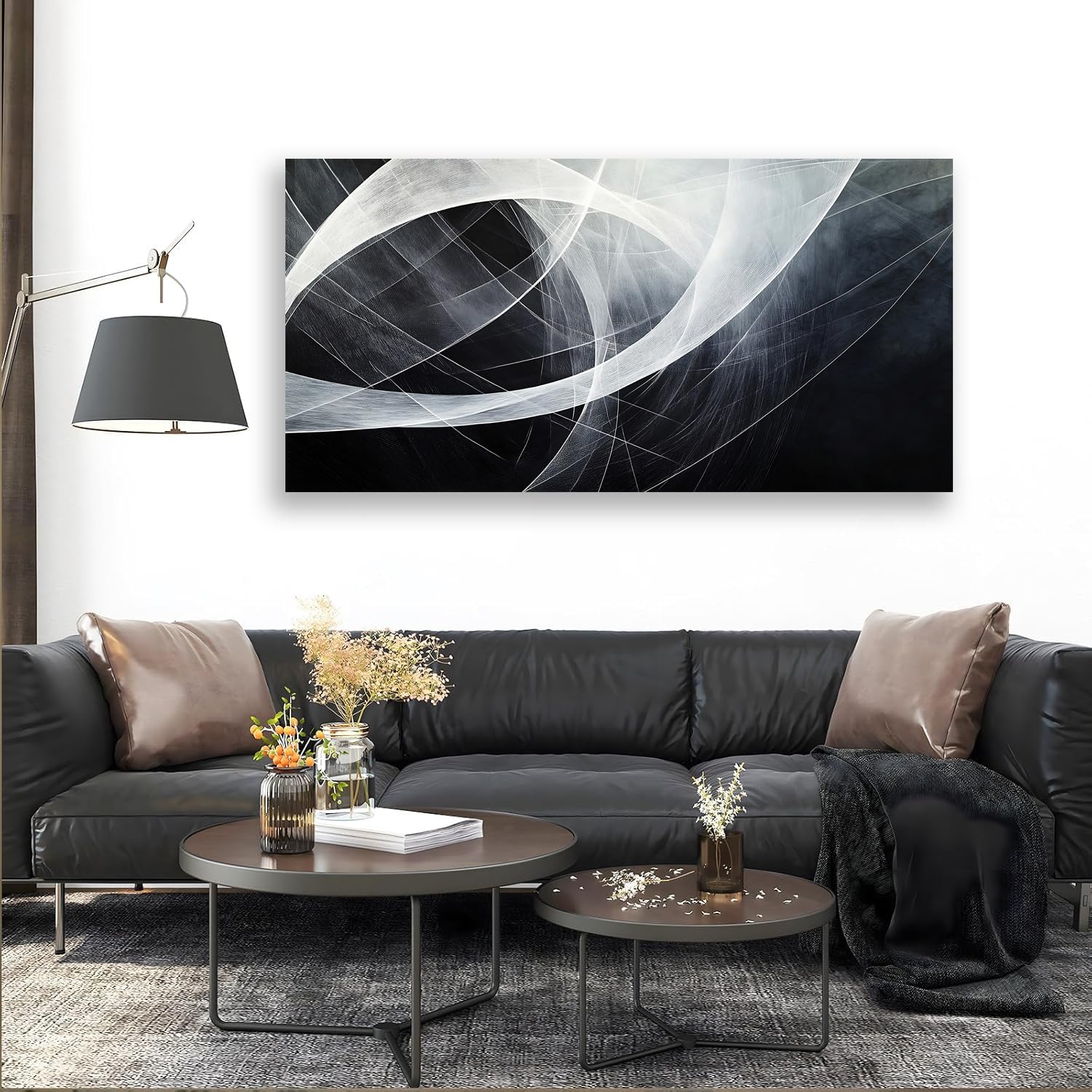 Modern Abstract Canvas Wall Art - Black & White Geometric Framed Print 20x40 Inches, Home Decor for Living Room, Bedroom & Office | Perfect for Contemporary Spaces & Wall Accents