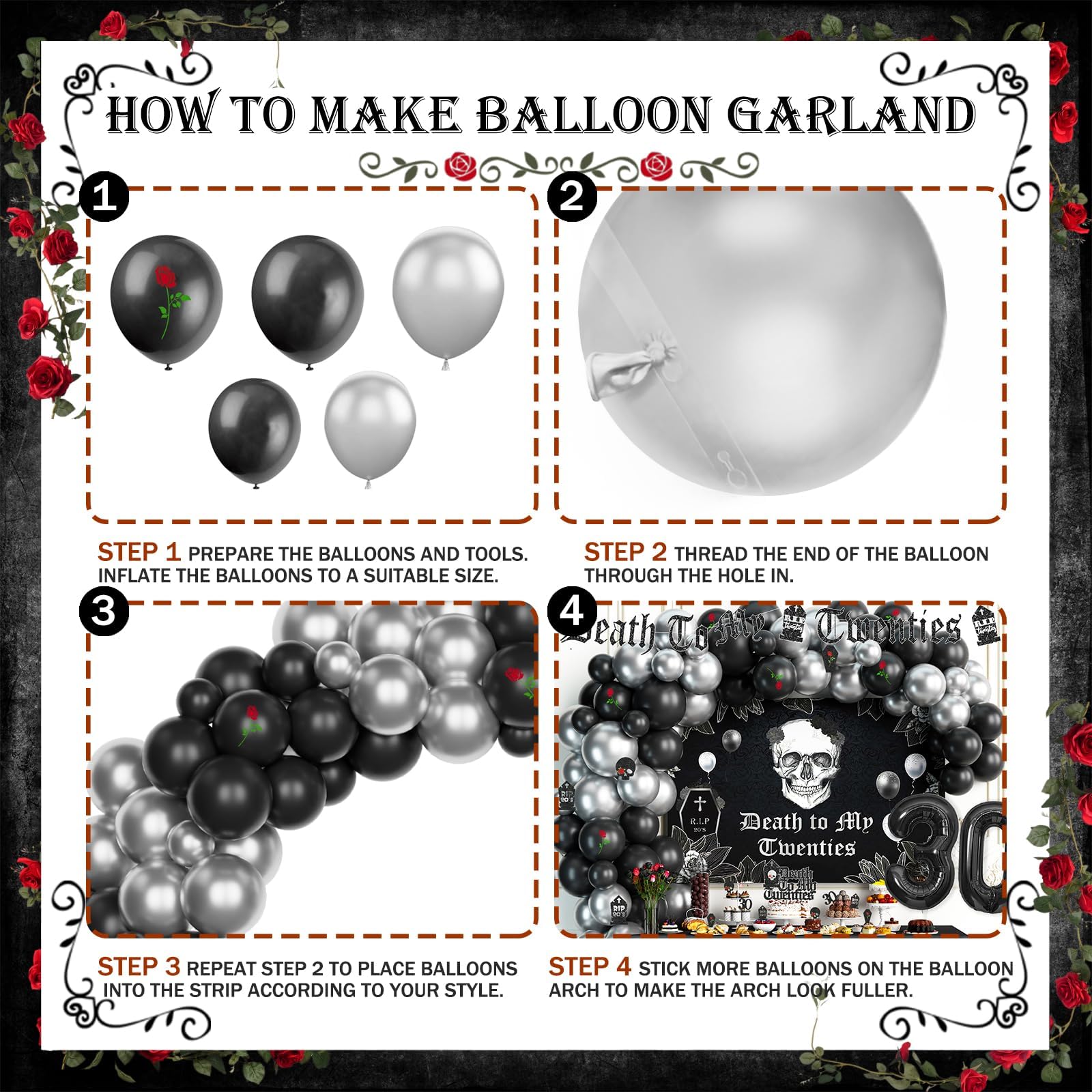 Death To My 20s Party Decorations Set - 119 PCs Black Funeral for Youth Theme Decor, Backdrop, Balloons, Cutouts, Banner, Cake & Cupcake Toppers, Sash, Tombstone, Skull & Rose - Perfect for 30th Birthday Celebrations & Milestone Parties
