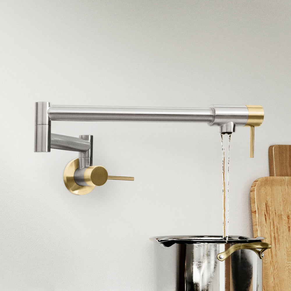 ZLINE Autograph Edition Gemini Pot Filler Faucet - Brushed Nickel & Champagne Bronze Finish - Professional Kitchen Faucet for Stovetop & Cooking Area (GEM FPF ZBNCB) - Perfect for Modern Kitchens & Gourmet Cooking