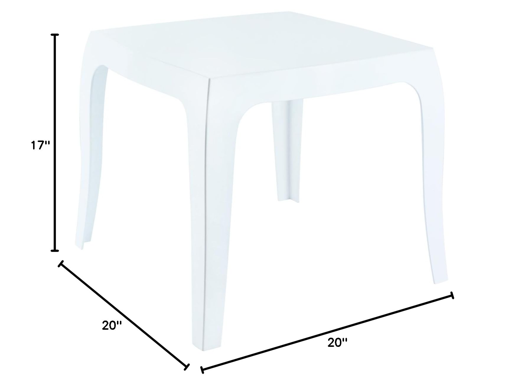 Compamia Queen Polycarbonate Patio Side Table - Glossy White Commercial-Grade Outdoor Furniture for Poolside, Garden & Deck Use