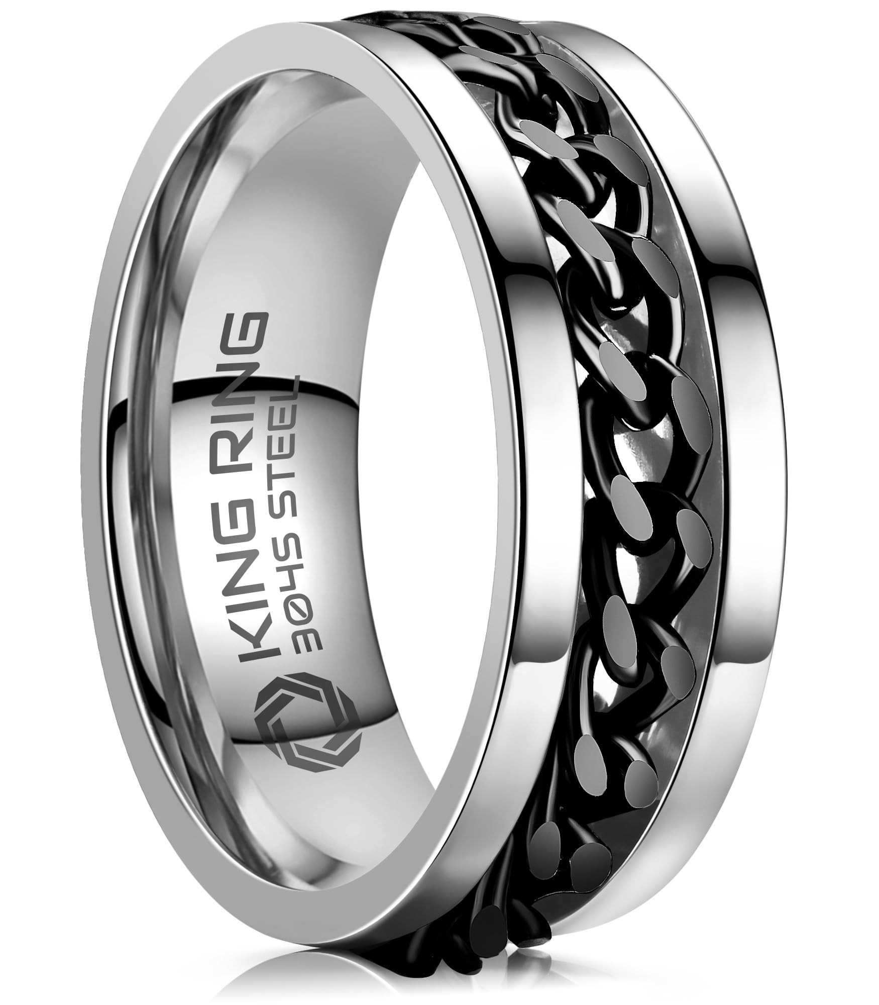 8mm Spinner Ring for Men & Women - Premium Polished Flat Fidget Ring with Cuban Chain - Stress Relief & Anxiety Relief Jewelry - Perfect for Office, Travel & Daily Wear - Designed in USA