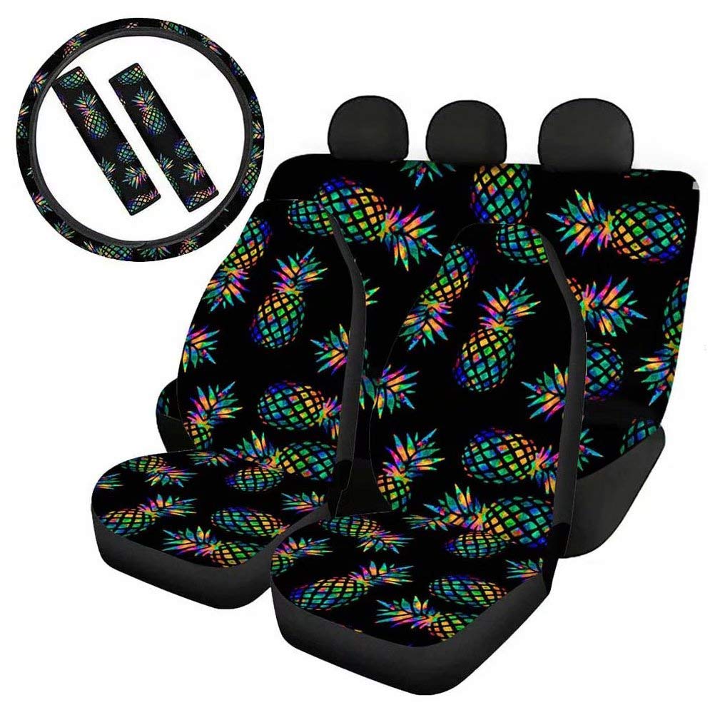 AFPANQZ 7-Pack Pineapple Car Seat Covers Set with Steering Wheel Cover (14-15