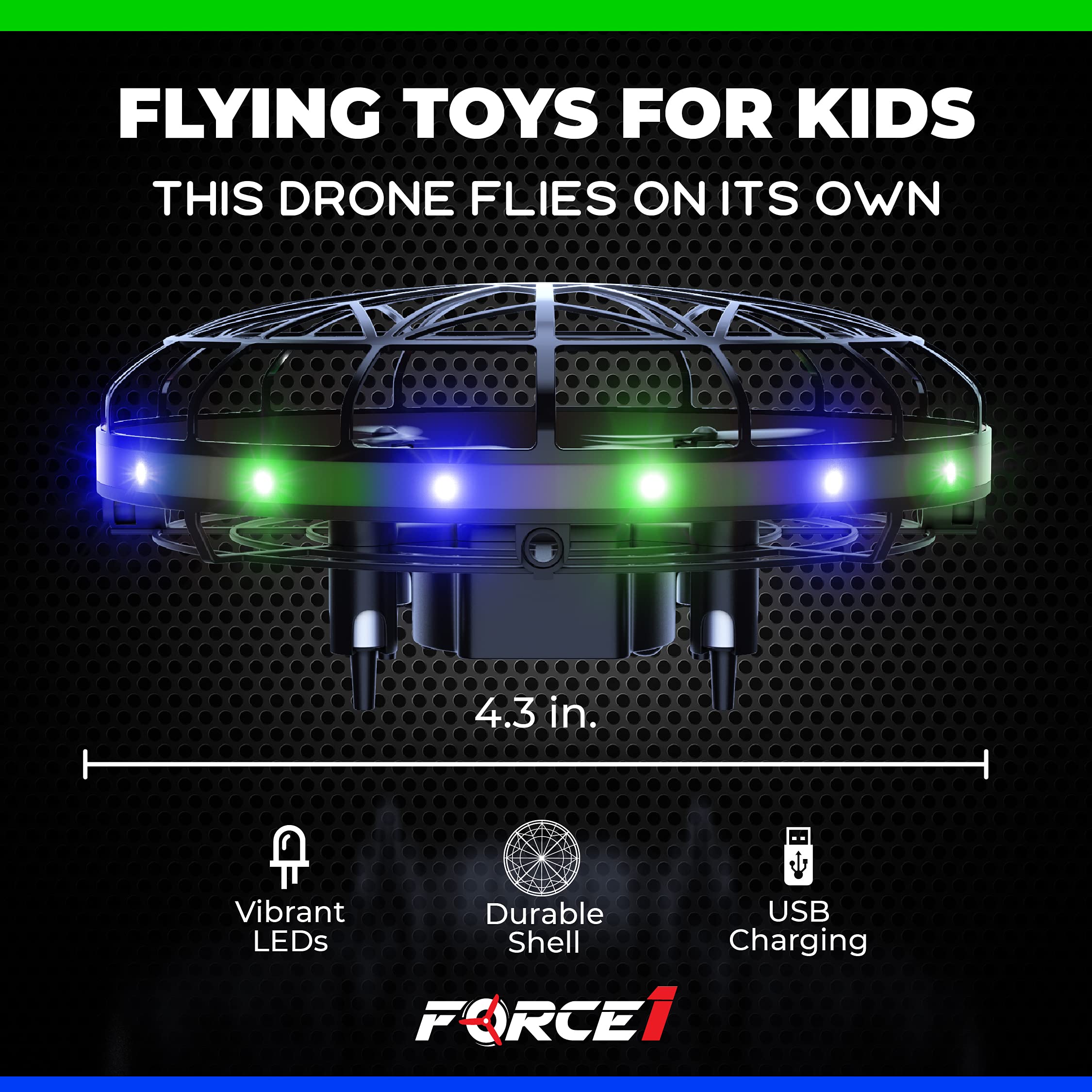 Force1 Scoot LED Hand Operated Drone - Motion Sensor Mini UFO Toy for Kids & Adults | Indoor Flying Ball with Hands-Free Control | Perfect Birthday Gift for Boys & Girls (Green/Blue) | Fun STEM Toy for Home, Office & Party Games