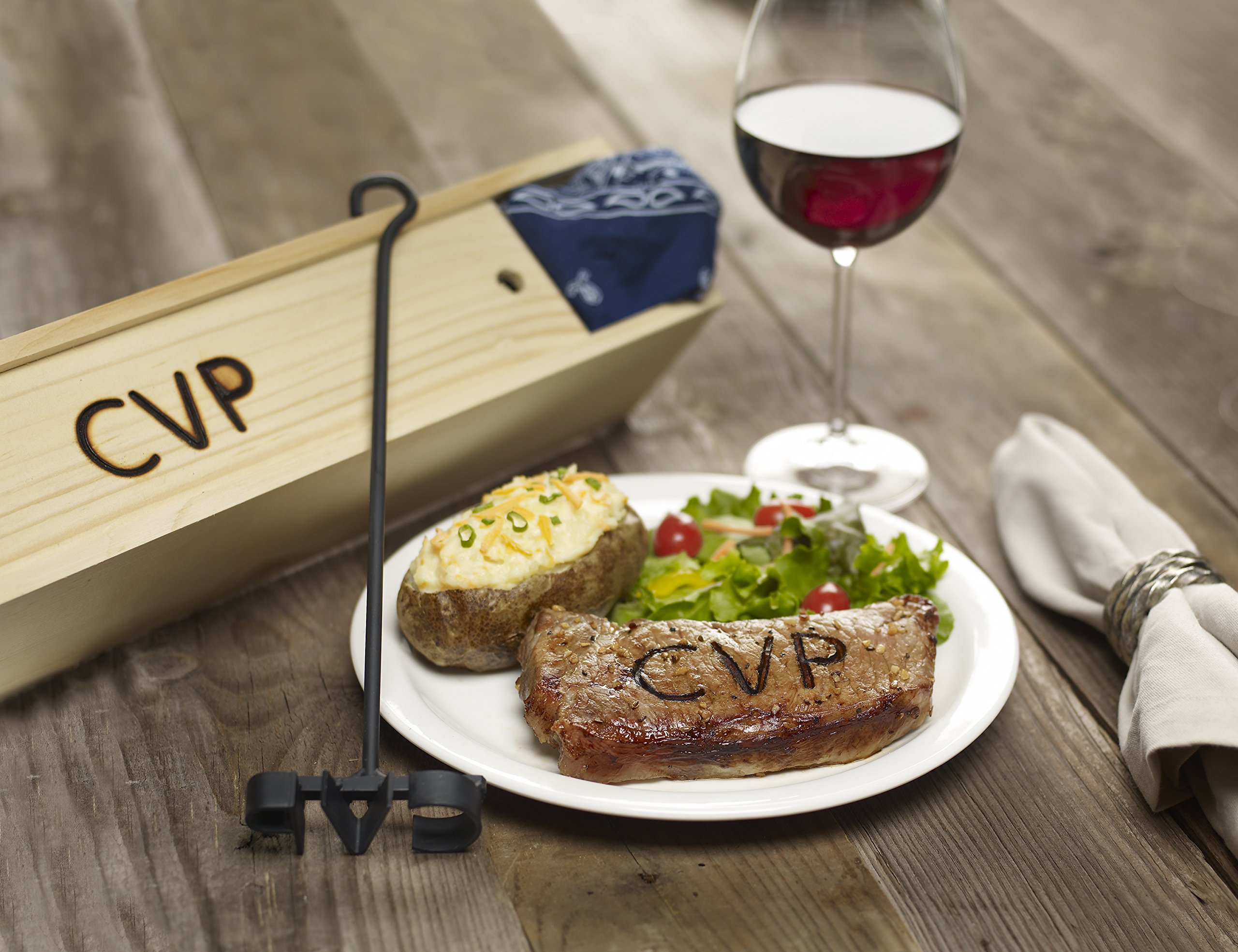 Monogram Branding Iron for BBQ & Steak - Personalized Wood Burning Tool with Pine Gift Box & Wood Steak Plate - Perfect for Grilling, Camping, and DIY Woodworking Projects