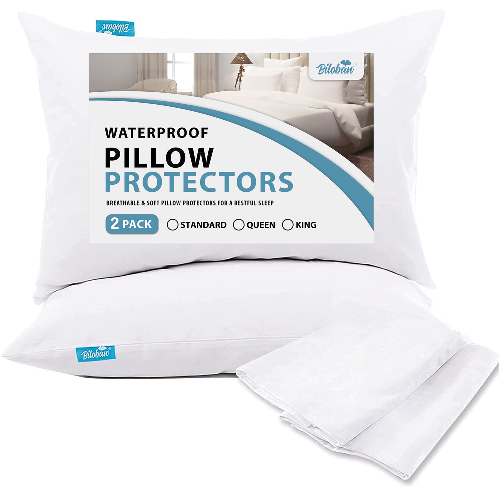 King Size Pillow Protectors 2 Pack - Noiseless, Waterproof, Breathable & Silk Soft Pillow Cases with Zipper - Machine Washable for Bedroom, Hotel, Travel & Home Use