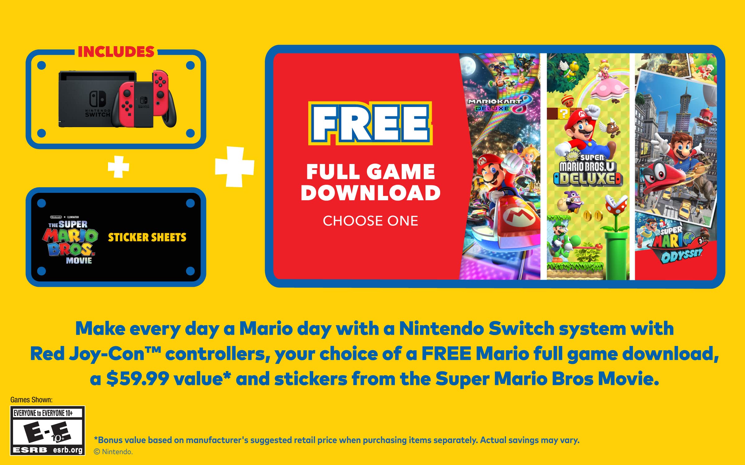 Nintendo Switch Mario Bundle - Choose Your Favorite Game | Super Mario Odyssey, Mario Kart 8 Deluxe & More | Perfect for Family Game Nights & Travel Entertainment