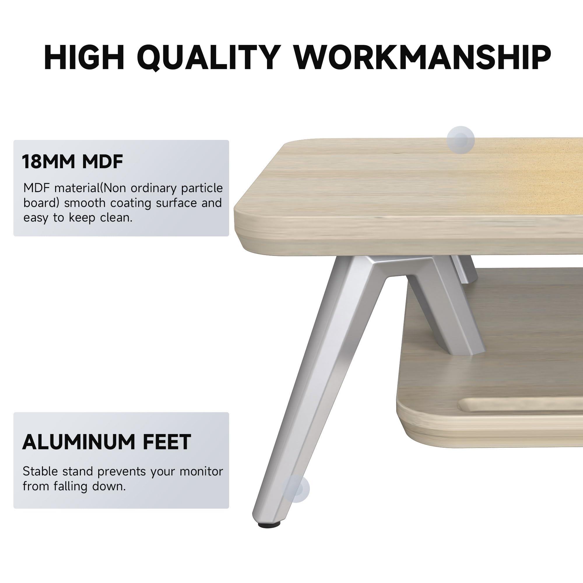 Dual Monitor Stand for 2 Screens - 42.5 Inch Wooden Desk Shelf with Storage Organizer & Cable Management | Office Desk Accessories for Home & Workspace Organization