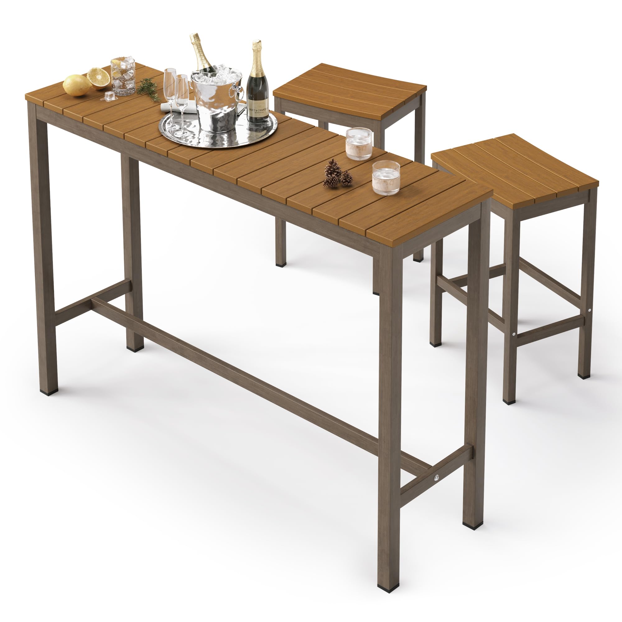 3-Piece Outdoor Bar Height Table and Chairs Set - 55