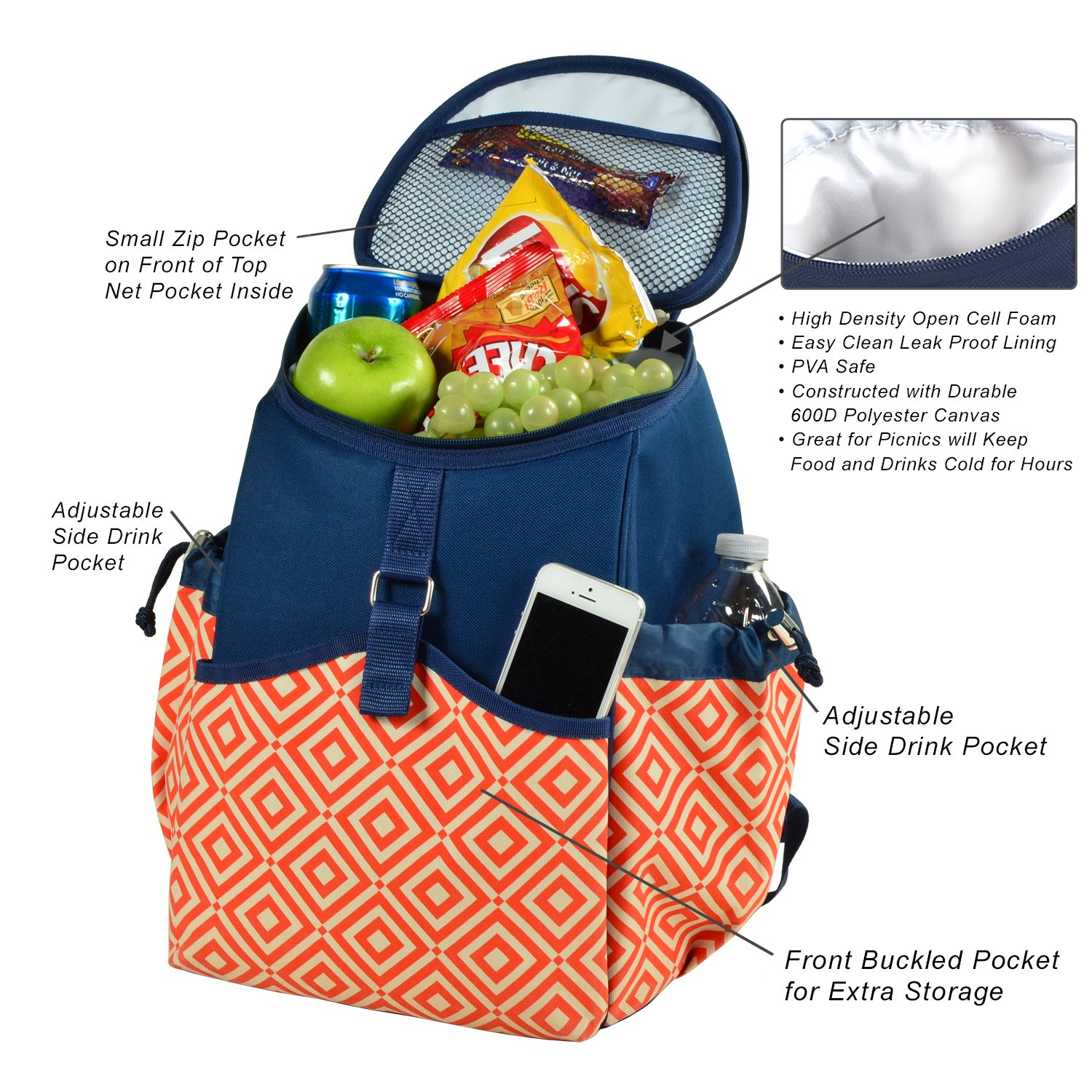 Picnic at Ascot Original Insulated Backpack Cooler - Premium Quality USA-Approved for Outdoor Adventures, Beach Trips & Camping