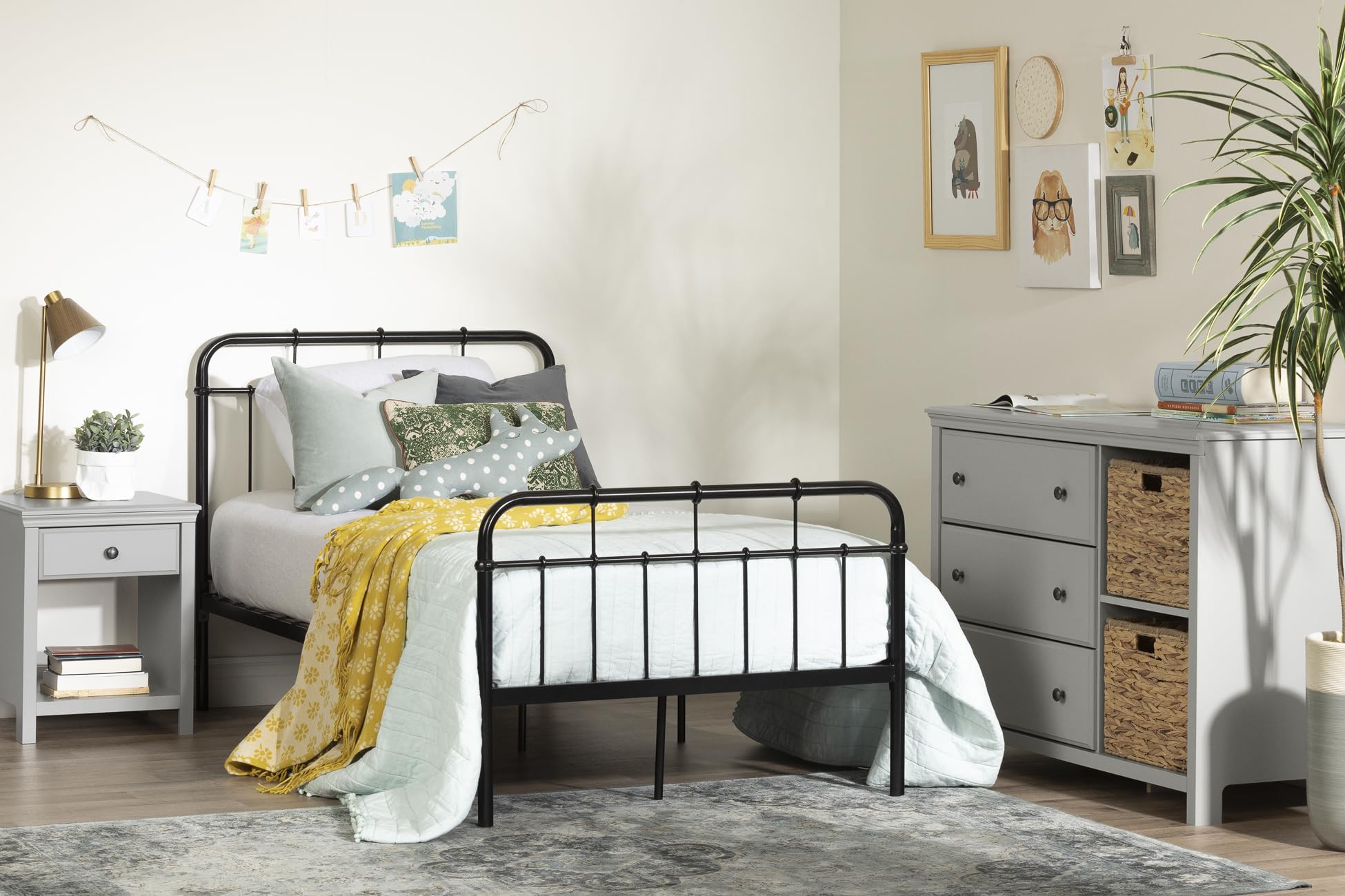 South Shore Cotton Candy Metal Twin Bed Frame - Black | Sturdy & Modern Design for Kids & Teens Bedroom Decor | Perfect for Small Spaces & Guest Rooms
