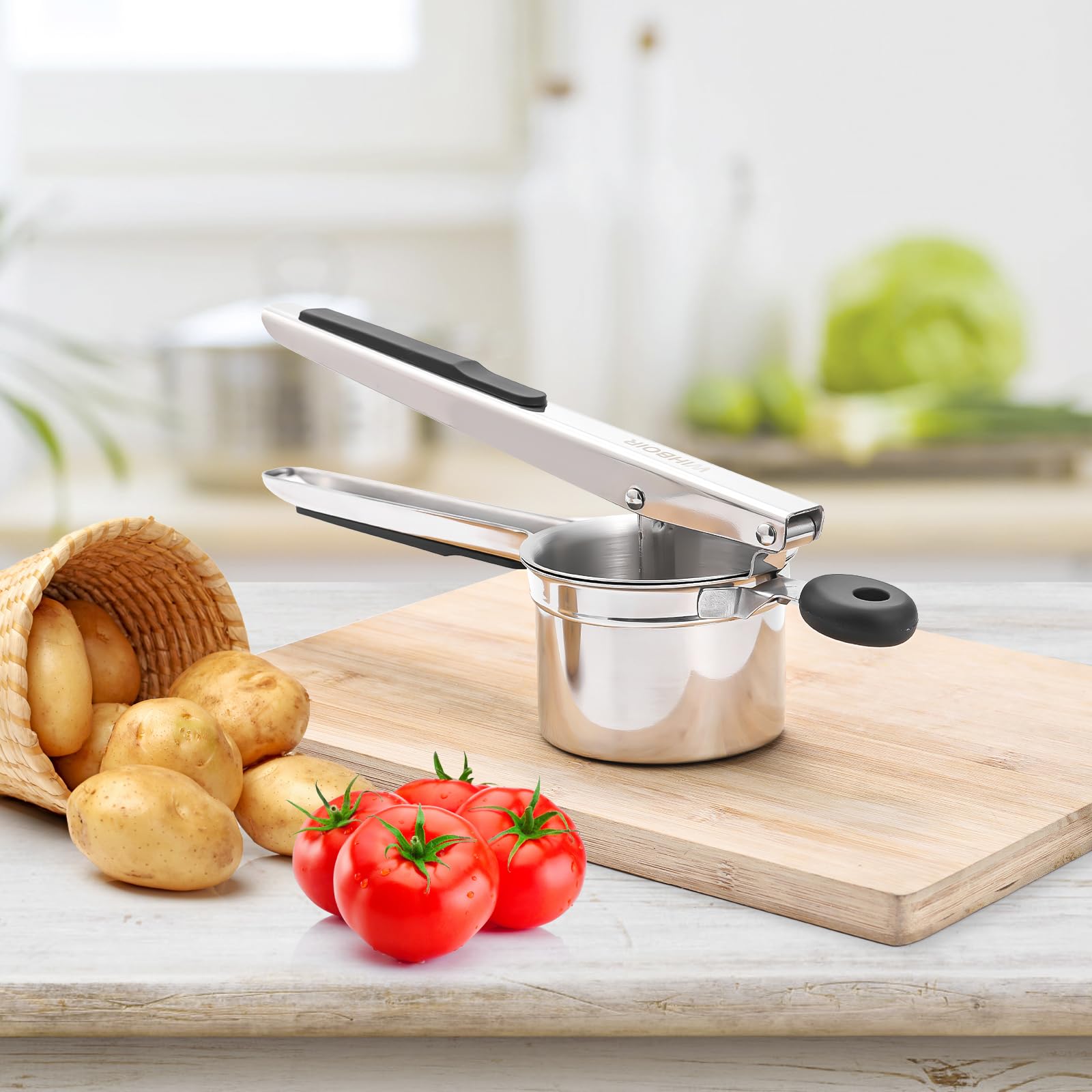Stainless Steel Potato Ricer & Masher - 15 oz Silicone Food Press for Smooth Creamy Mashed Potatoes | Perfect for Thanksgiving, Baby Food & Homemade Gnocchi