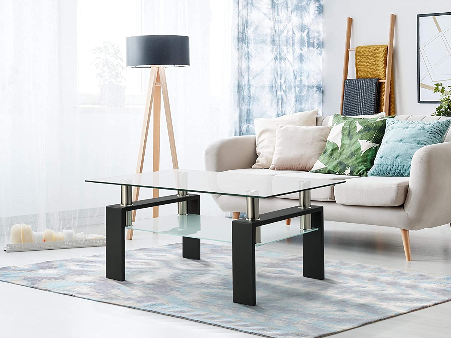 3-Piece Glass Coffee Table Set with Tempered Tabletop & Metal Frame - Black Living Room Furniture for Small Spaces & Apartments | Perfect for Modern Homes, Condos, and Office Lounges