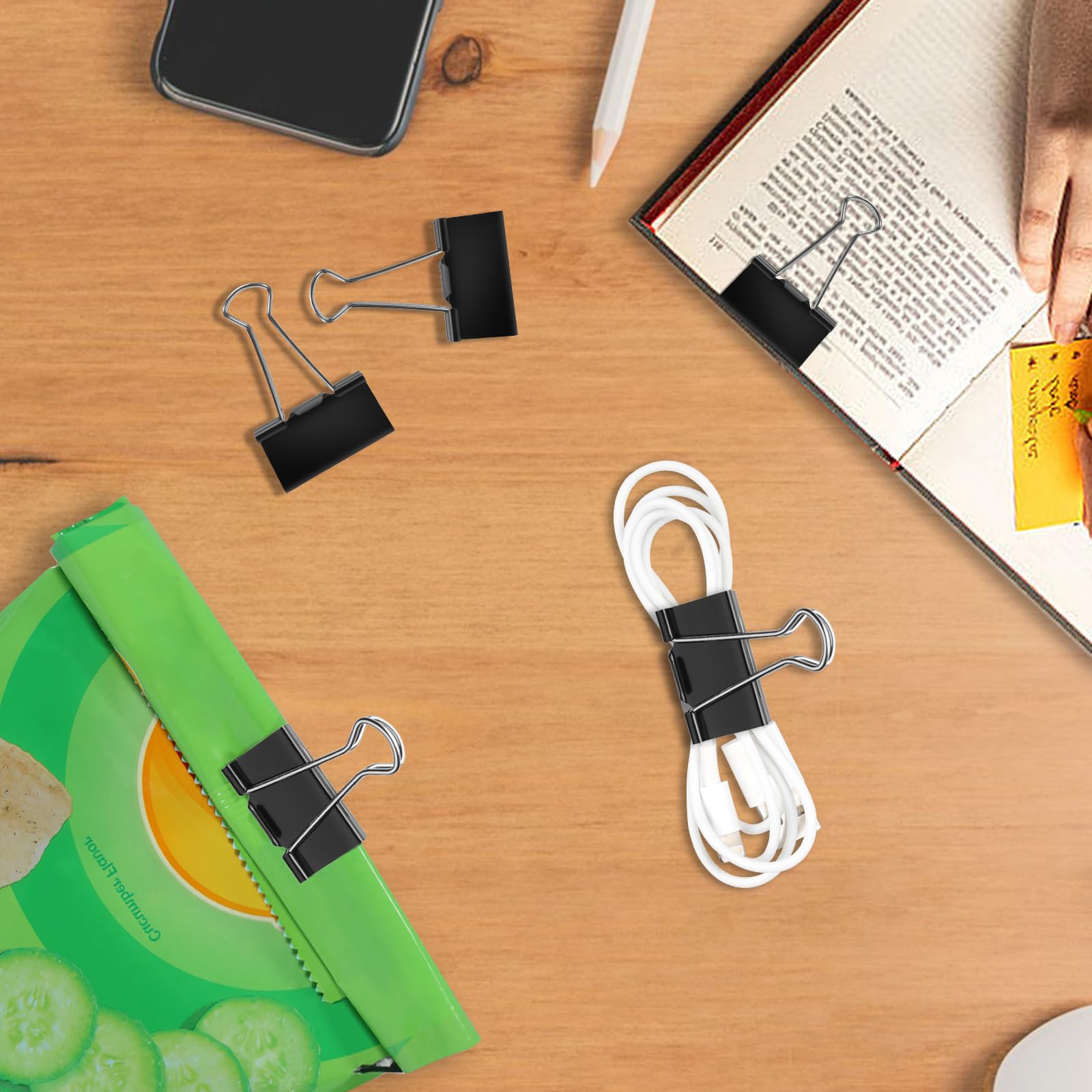 Ufmarine Medium Binder Clips 1.25 Inch (40 Pack) - Strong Office Paper Clips for Organizing Documents, Files, and Bills - Perfect for Home, School & Office Use