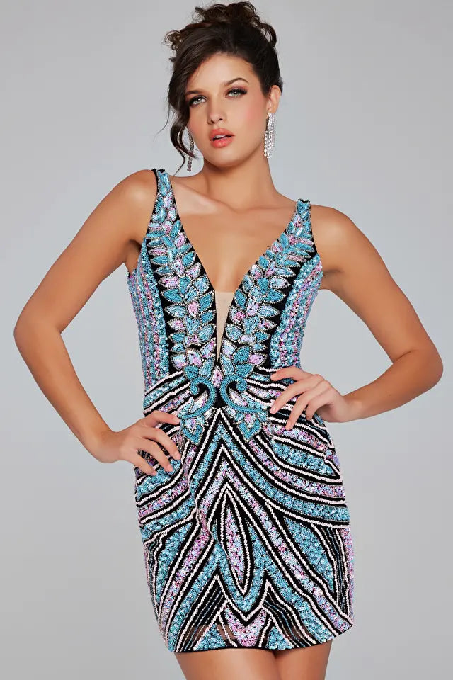 Jovani 25925 Alessia Beaded V-Neck Homecoming Dress for Prom, Formal Dances & Special Occasions