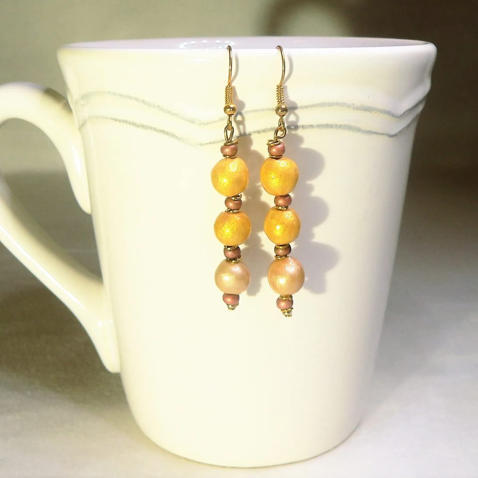 Ceramic Earrings for Women - Sunny Yellow & Icy Pink Dangle Earrings | Elegant Handmade Jewelry for Daily Wear, Parties & Gifts